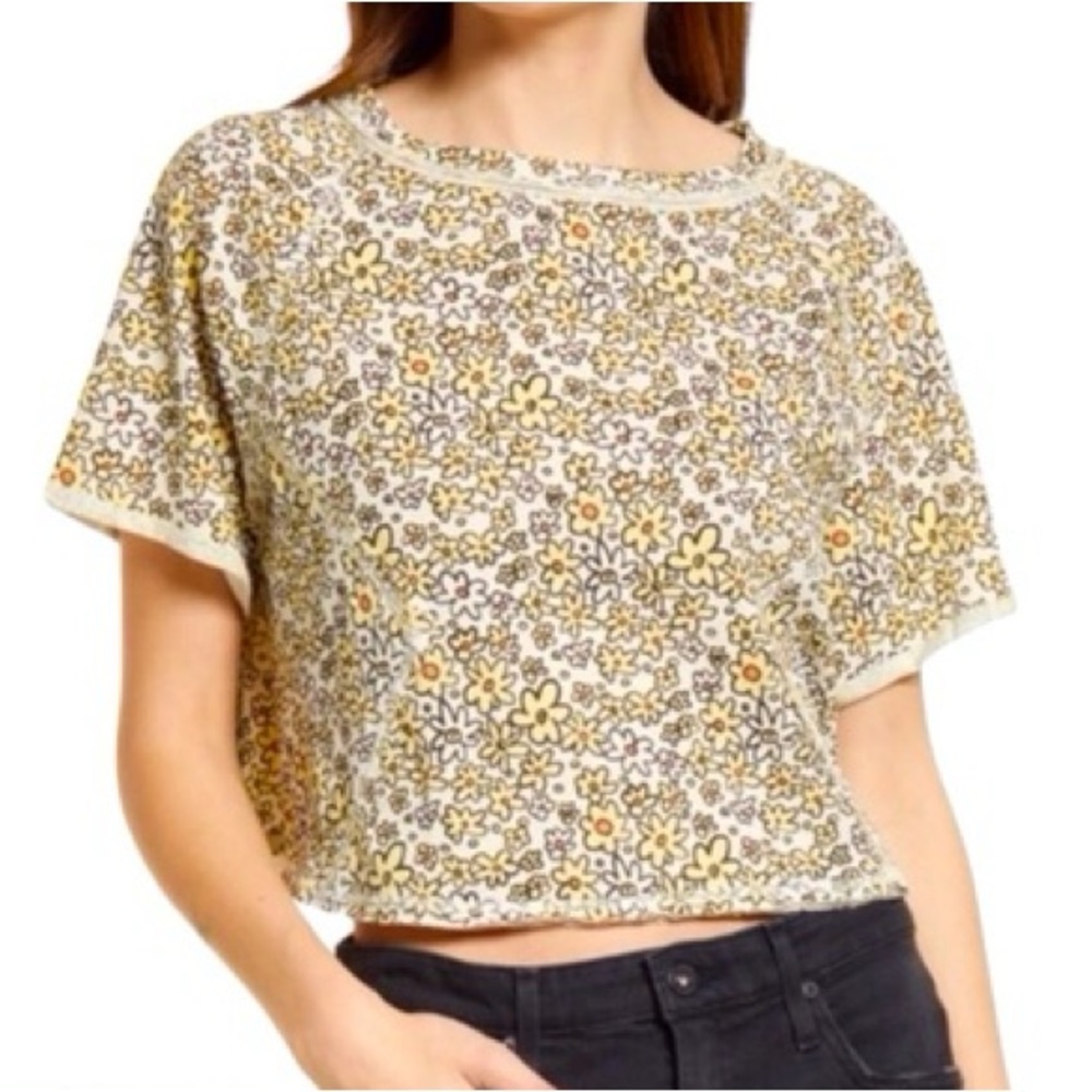 Free People We The Free Sammie Printed Tee in Ivory Combo 100% cotton size small